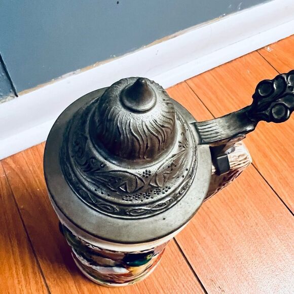 GERZ Beer Stein Pewter Lid Tavern Scene ”Frohbeim Bier Das Lieben Wir" V… - Picture 17 of 17